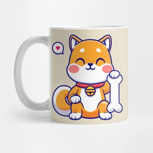 Cute Shiba Inu Dog Sitting With Bone Cartoon Mug